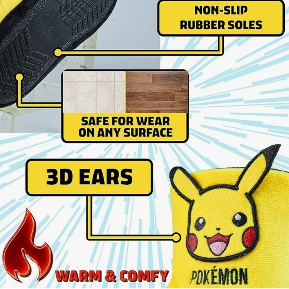 Pokemon NWT Kids Yellow 3D Pikachu Bootie Slippers Size 11 Toddlers